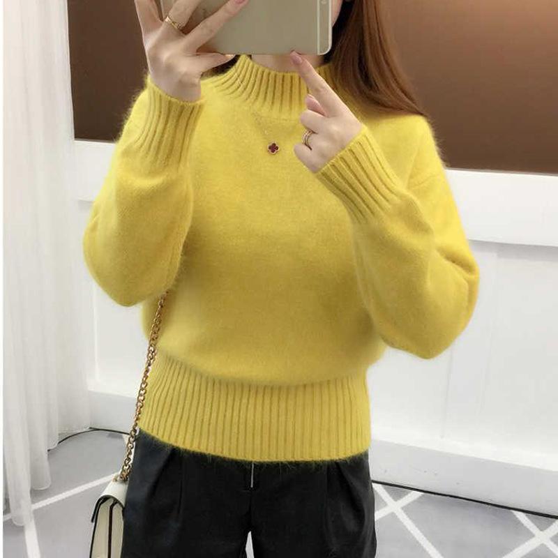 Podzimní a zimní dámský svetr s polopřiléhavým rolákem, pletený pulovr, svetr, košile