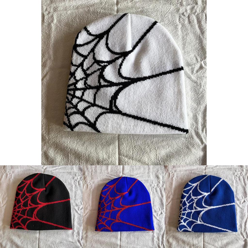 Hip Hop Inspired Knit Cap With Spider Web Embroidery Design For Casual Wear