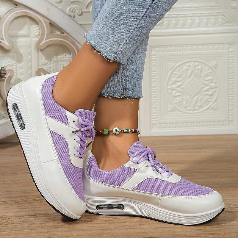 Trendy Sports Shoes for Women 2024 New Color Blocked Thick Soled Lace Up Casual Daily Versatile Women's Shoes Zapatillas Mujer