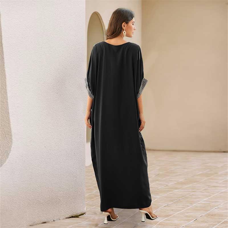 2024 Black Fashion Badedrakt Cover Up For Kvinner Hus Kjole Elegant broderi Kaftan Summer Beach Badedrakt Coverup Outfit Q1622