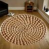 Gewebtes Rattan-Muster Runder Teppich Natürlicher Boho-Stil Flanellteppich für Wohnzimmer Schlafzimmer Yoga Meditationsraum Umweltfreundliches Zuhause