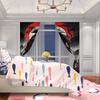 2 curtains in Samurai print - Polyester - suitable for bedroom, living room, study, private space + magnetic binding