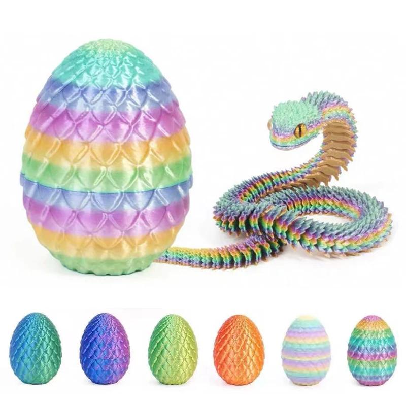 3D Printed Snake Egg Creative Decompression Snake Mold Movable Rotatable Articulated Desktop Ornament Realistic Animals Kid Toy