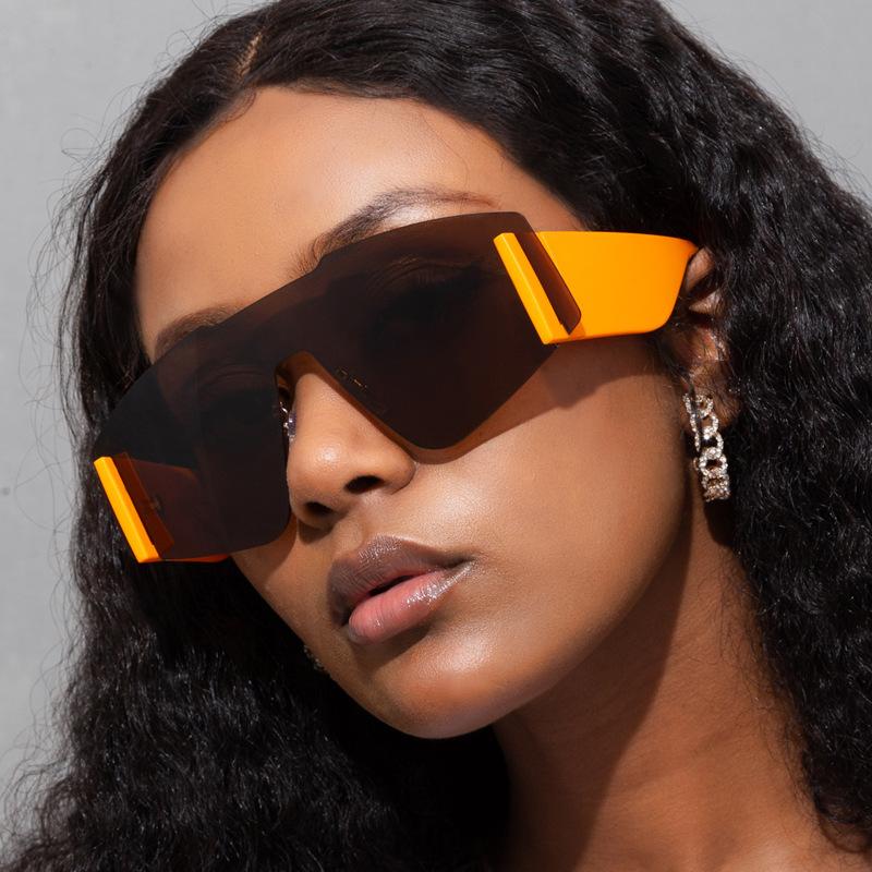 New One-Piece Big Frame Sunglasses Fashion Women Oversized UV400 Driving Goggles Frameless Catwalk