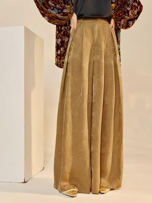 Early Autumn Women's Wide-Leg Rayon Jacquard Pants In Gold Brocade Satin