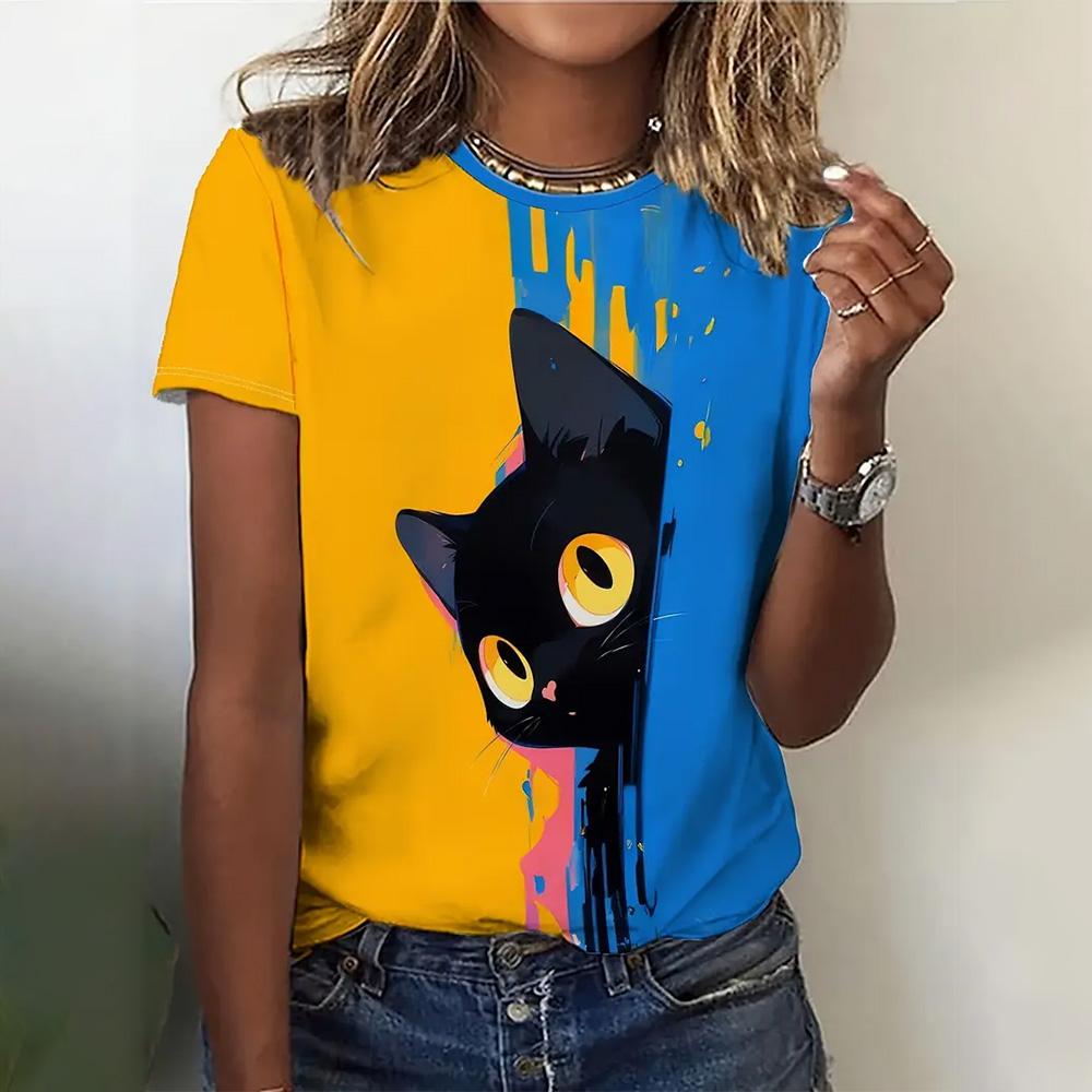 Ladies Fashionable Comfortable T-shirt Interesting Animal Patterns Loose Breathable Large Size Short Sleeved T-shirt
