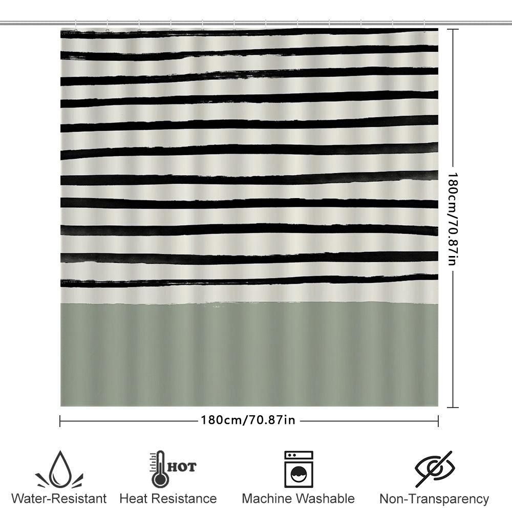 Modern Black And White Stripe Shower Curtain Abstract Minimalist Bathroom Decor Waterproof Liner Set Washable Fabric