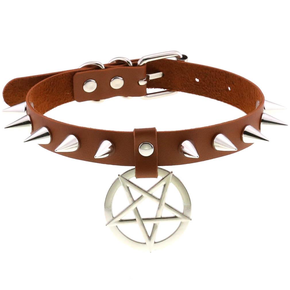 DIEZI Sexy Lignt Brown PU Leather Necklace Women Men New Harajuku Gothic Vintage Heart Chain Choker Statement Necklace Jewelry