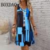 Abito Corto Elegante da Donna a Maniche Corte con Stampa a Contrasto Gradiente Moda Casual Quotidiana da Donna a Strisce Senza Maniche Estivo