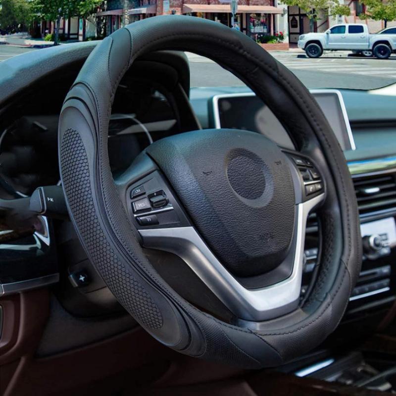 Fashionable Splicing Car Steering Wheel Cover Leather Handle Cover Concave Convex Massage Design Suitable for All Seasons
