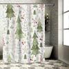 Christmas Themed Shower Curtain With Cute Green Trees Red Berries Snowflakes Festive Bathroom Decor Easy To Clean And Maintain