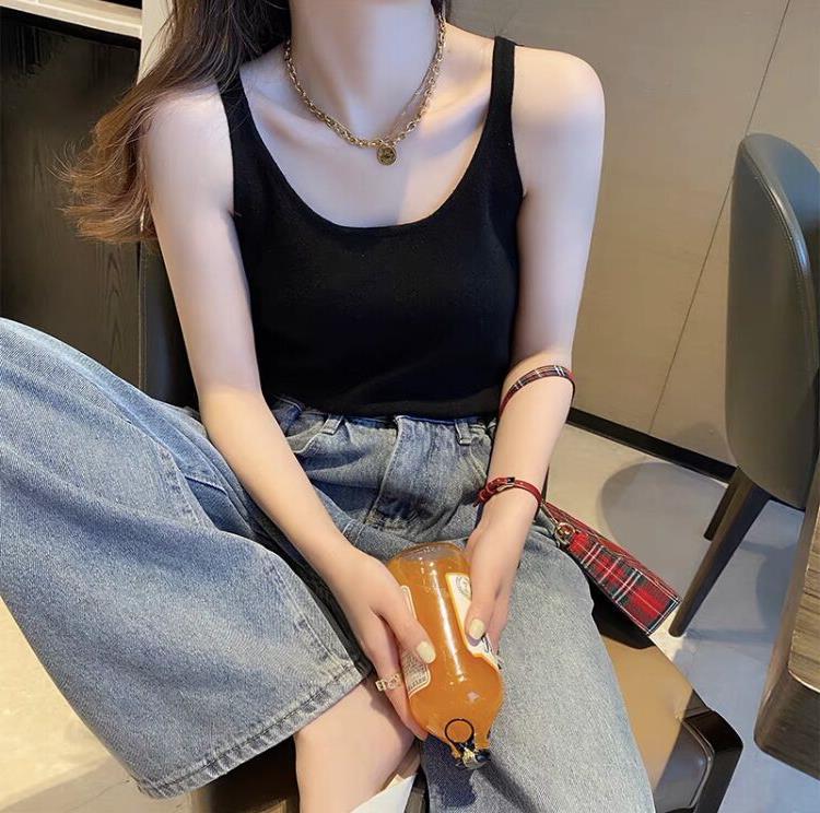 Sling 2024 Summer Slimming Ice Silk Knit Sleeveless Top for Women