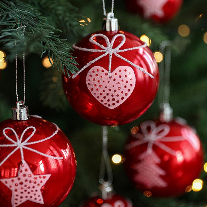 Christmas Home Decoration Cute Bow Design New Year Decoration Heart Pattern Exquisite Christmas Decorations Sweet Style 6PCS