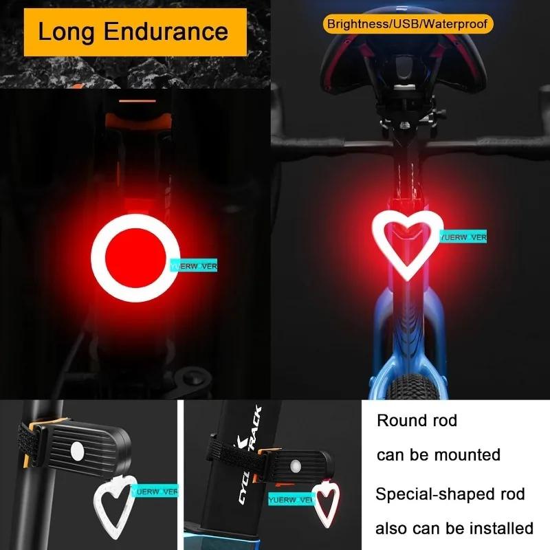 Bicycle Taillight Multiple Lighting Modes USB Charging Led Bicycle Heart-shaped Round Five-pointed Star Light Flash Taillight