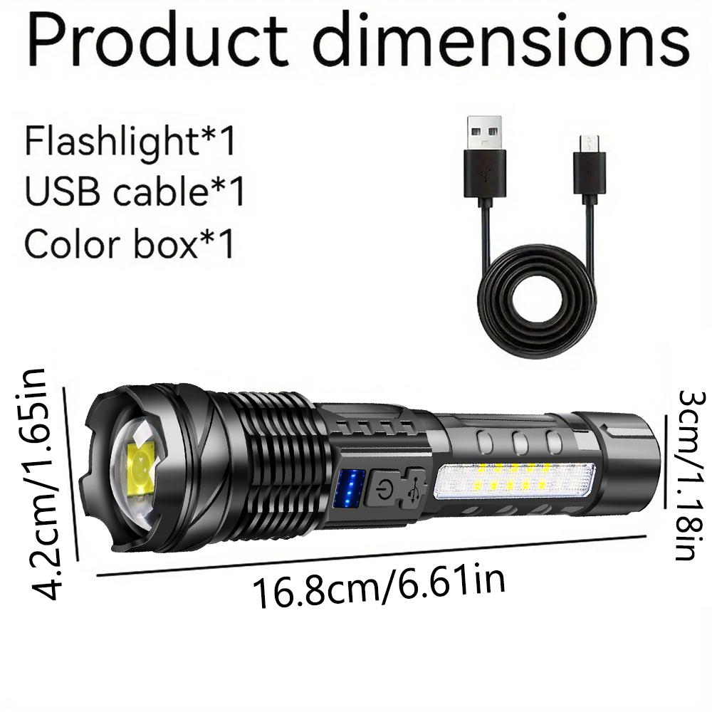 2PCS Ultra Bright LED Flashlights USB Rechargeable Tactical Zoom Flashlight Outdoor Emergency COB Lighting Gift Exquisite Box