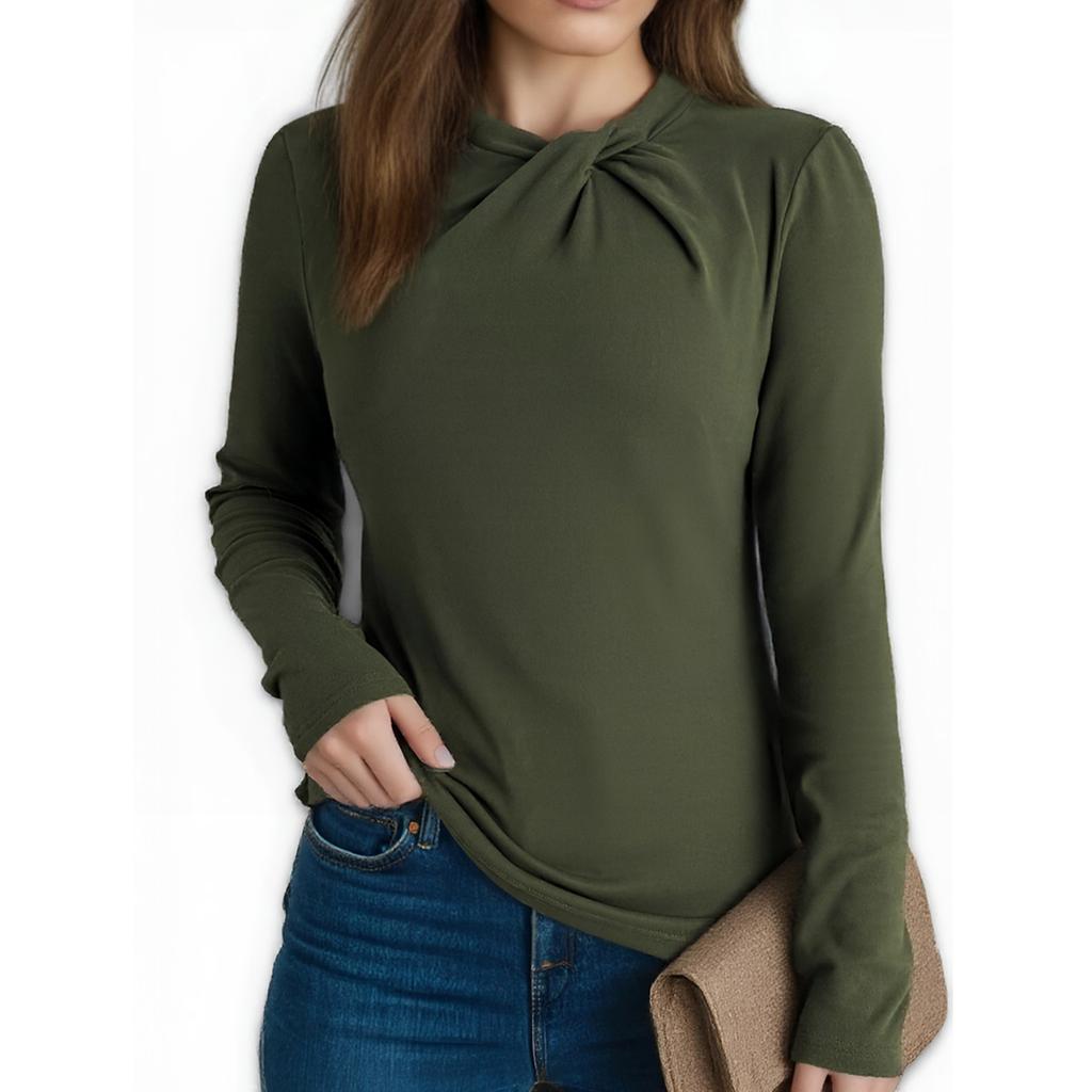 Damenmode Langarm-Pullover-T-Shirt Einfarbiges Langarm-Oberteil