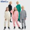 Kids Hoodie Set 320G Waffle Knit Thick Solid Color Boys Girls Casual Sportswear Two-Piece Outfit