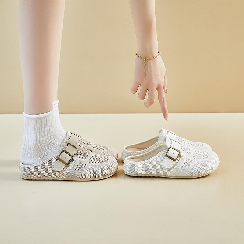 New Summer Small White Shoes Korean Style Female Student Lazy Person Pedals Half-support Casual Shoes Street Shot