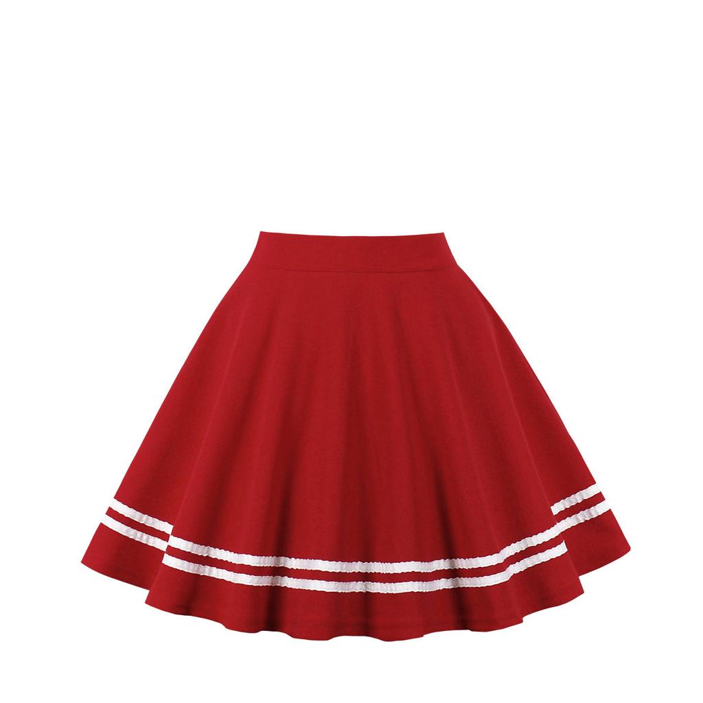 Women's Fashion Color Splicing A-line Pleated Skirts Summer Sweet Navy Style High Waist School Dresses