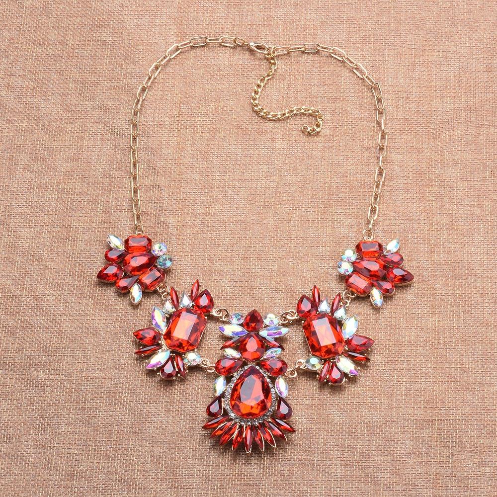 Colier de aur din aliaj de pietre prețioase colorate pentru femei, lanț de bijuterii multicolor cu diamant complet din aliaj exagerat