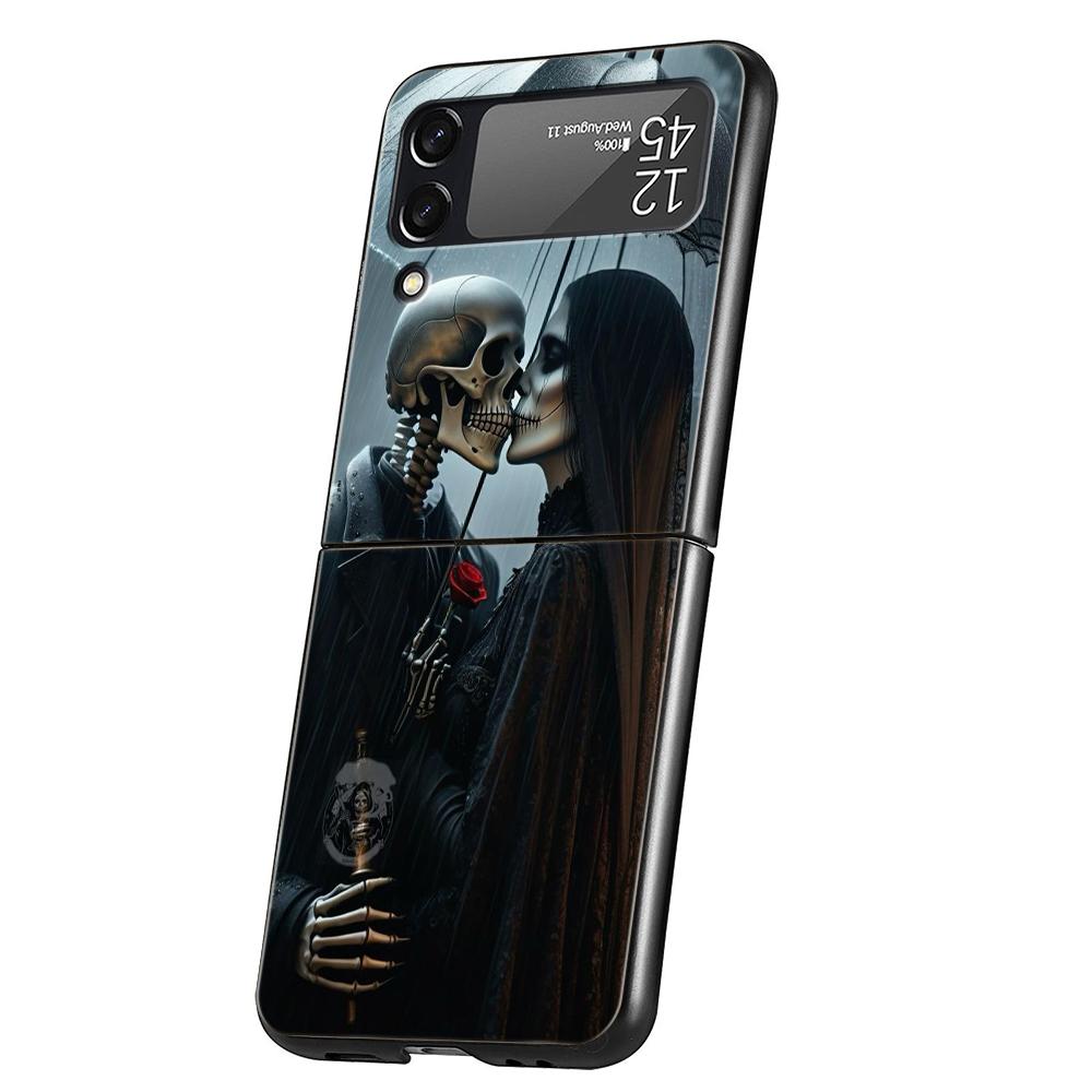 Love Skeleton Skull Hard PC Phone Case For Samsung Galaxy Z Flip 6 5 4 Black Cover For Galaxy Z Flip 3 Foldable Shockproof Capas