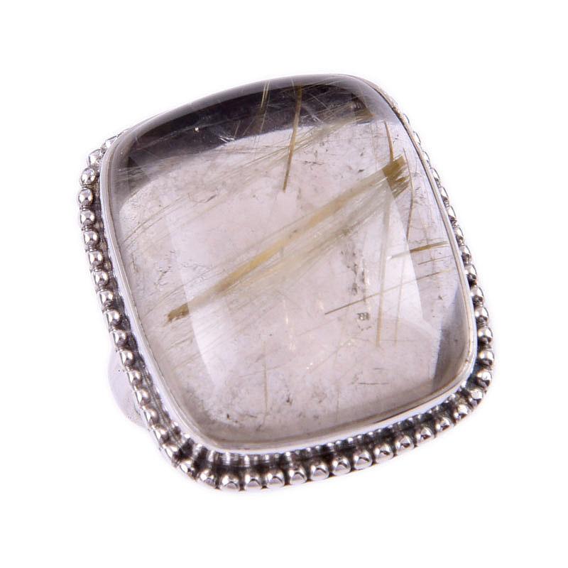Natural Golden Rutile Gemstone Handmade 925 Solid Silver Jewelry Ring S.7 z1A41