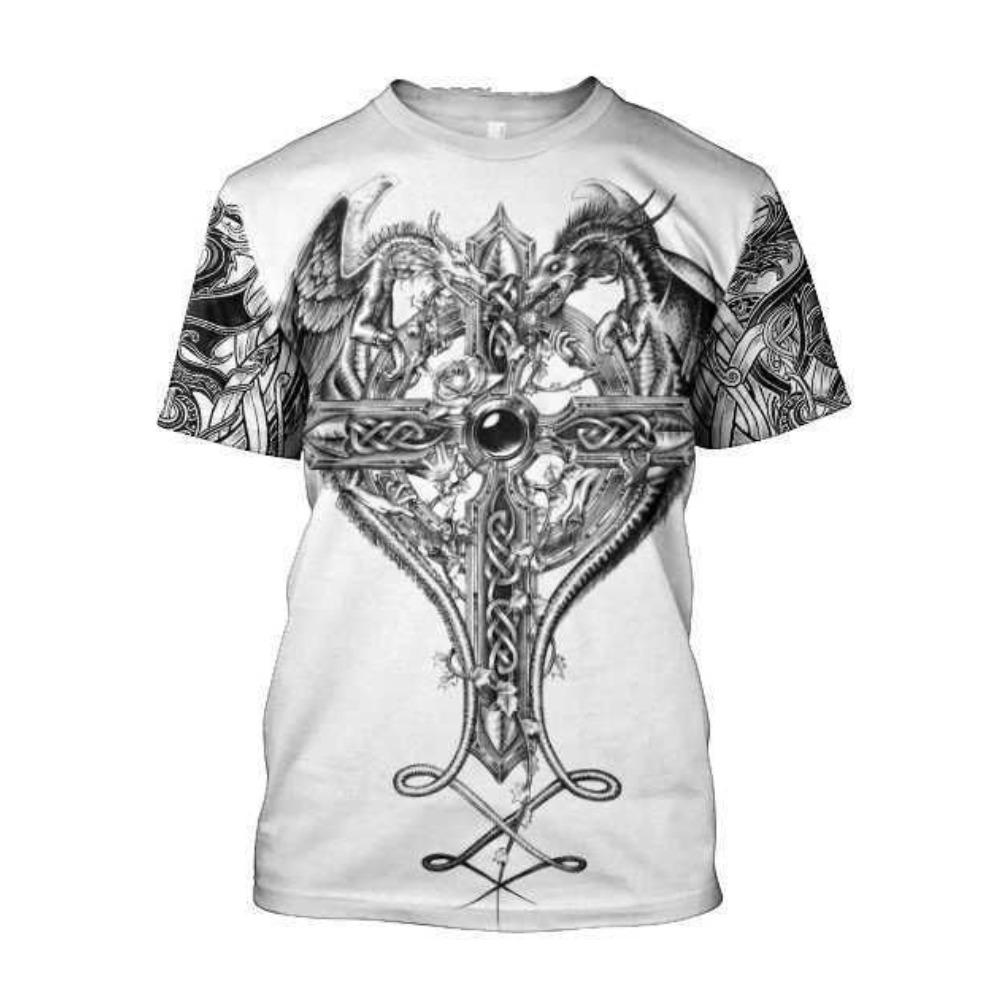 Summer Round Neck 3D Viking Symbol Pattern Print Top Fashionable Casual Short Sleeved Men's T-shirts