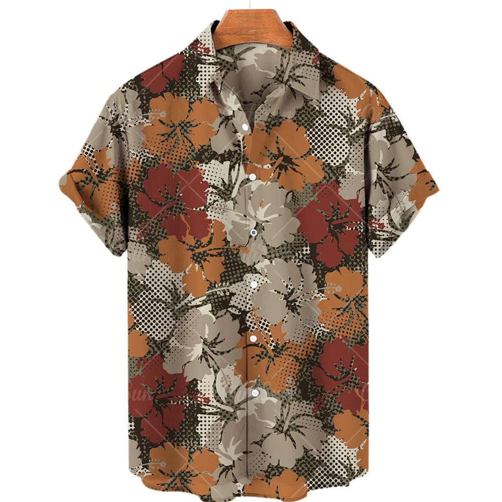 Men's casual shirt plant printed summer clothing Hawaiian short sleeved 2026 medieval vintage beach vacation top