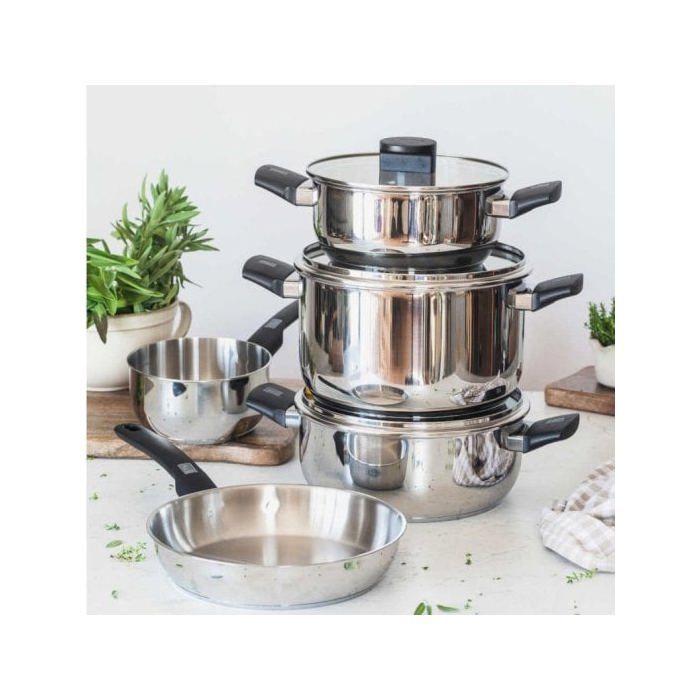 Olla Acero Inoxidable Monix M240218 18cm 3L Full Induction Tapa Vidrio Asas Baquelita