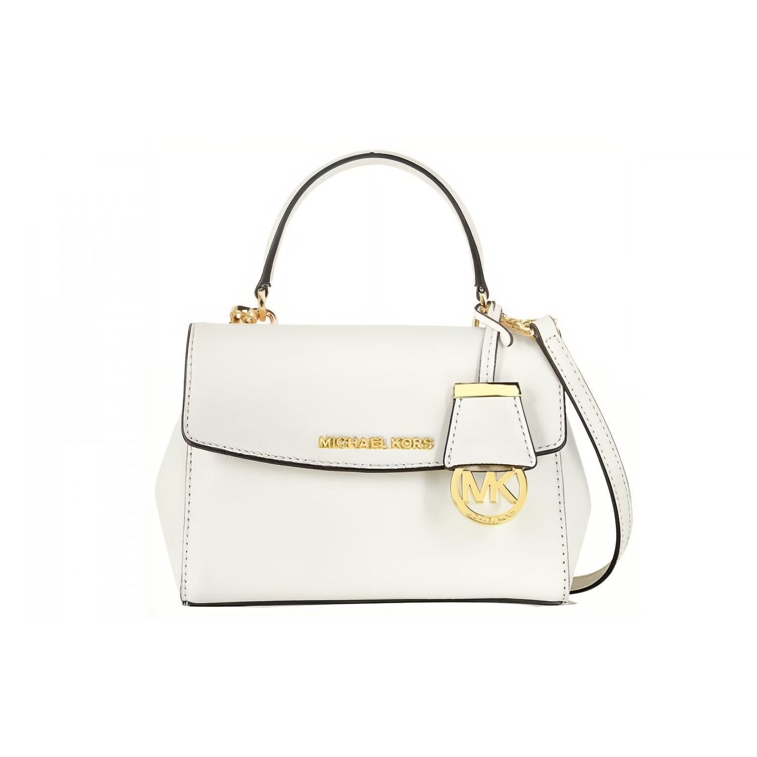 

Michael Kors MK Ava Vintage Logo Pendant Solid Color Flap Leather Handbag Women Handbags White 32F5GAVC1L-OPTIC-WHITE Basic Set (Bag+Dust Bag)