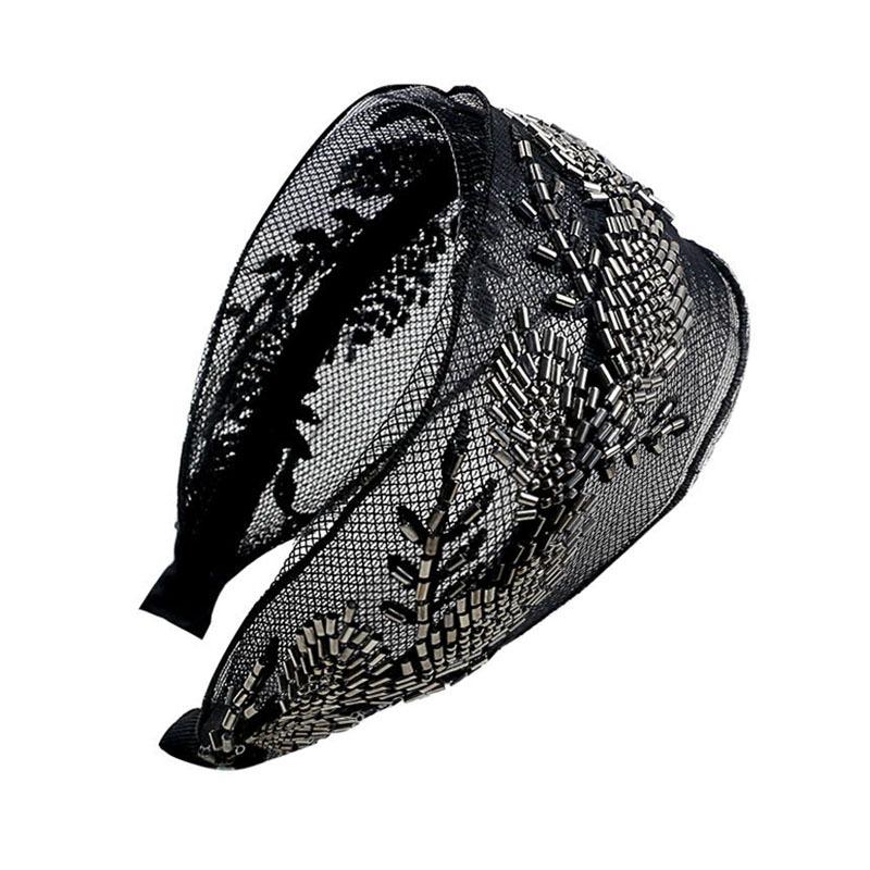 Aesthetic Hair Accessories Wind Beaded Simple Temperament, Bridal Hair Accessories Mesh Breathable Wide-Edge Headband Hair Accessories