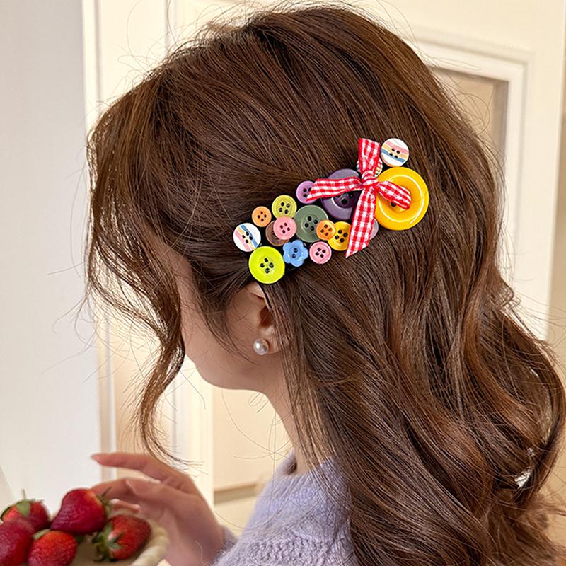 Dopamine Colored Button Headband Headwear Childishness Hairband Face Washing Bow Hair Hoop Sweet  Hair Clip Gifts