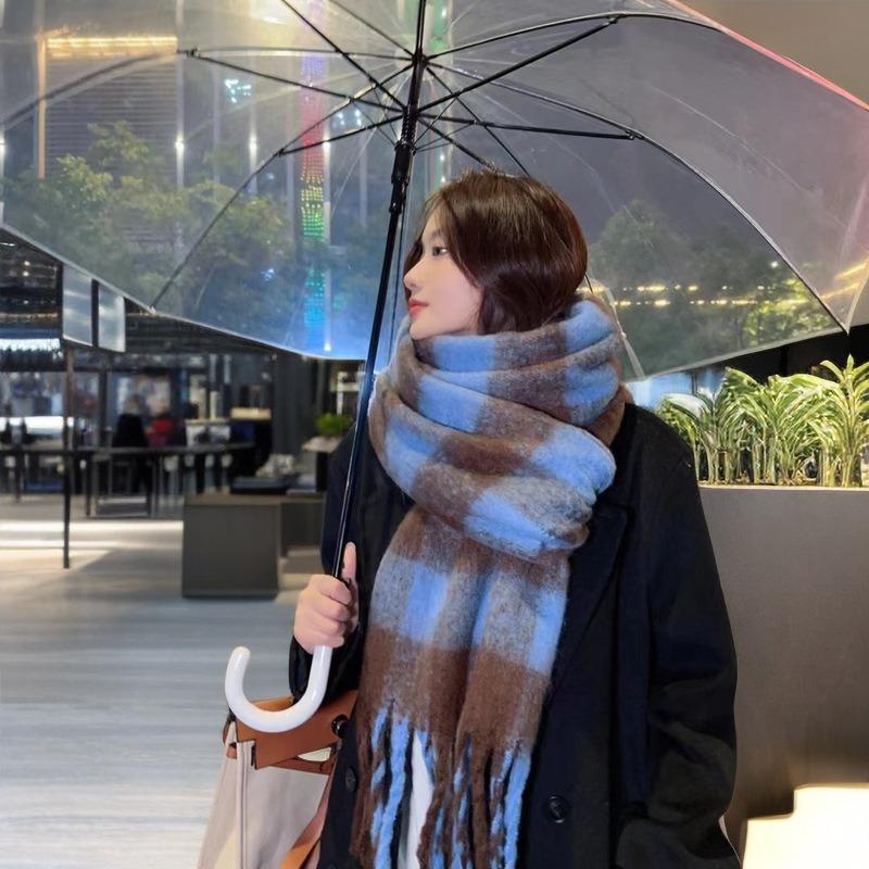 

Высокое качество отличается, Z домашний черно-белый клетчатый шарф женский зимний утолщенный шаль-шарф из имитации кашемира