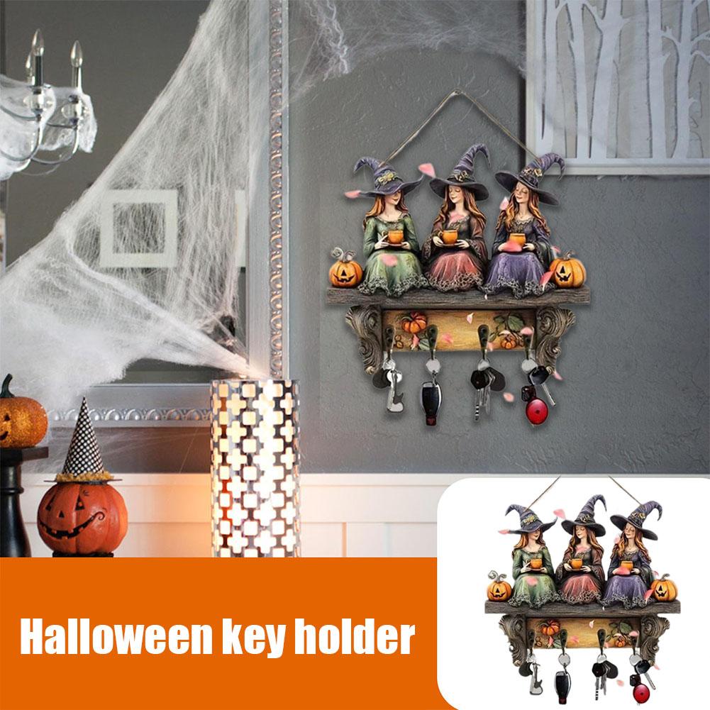 2D Halloween Schlüsselhalter Dekoration Anhänger Holz Außen Dekoration Dekorationszubehör Mit Wand Hof Szene Flache Haken A6U3