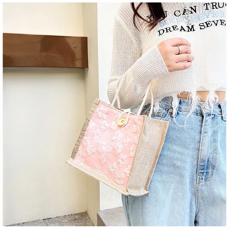 Net Red Floral Canvas Bag Tote Bag Female Style To Work with Rice Simple Out with Bento