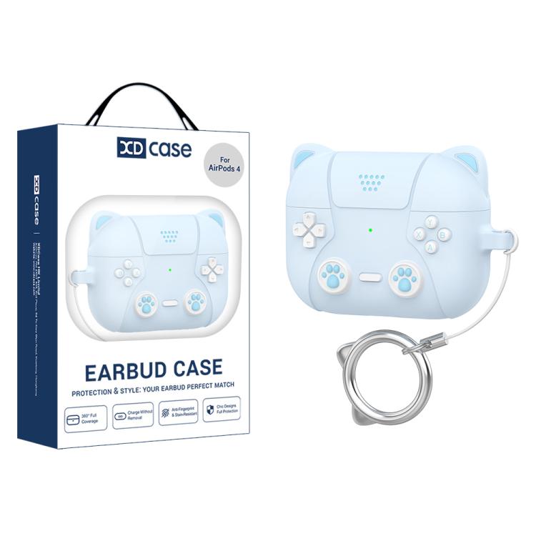Cartoon Cat Shaped Silicone Earbud Protective Case With Metal Ring Buckle Anti‑Drop Cover For AirPods 4