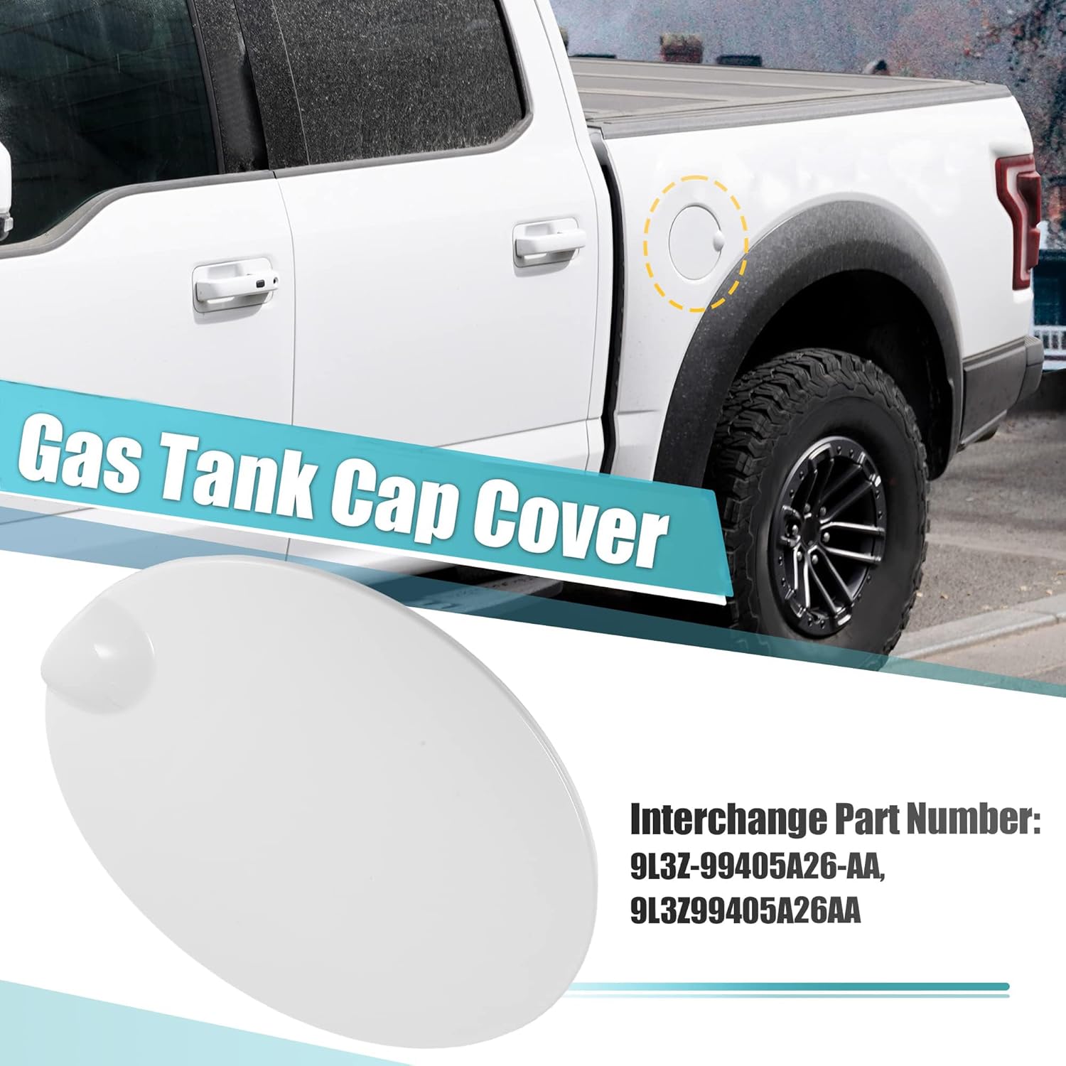 

Unifizz Gas Cap Fuel Filler Door Cover for Ford F-150 2009-2014 9L3Z-99405A26-AA 9L3Z99405A26AA Gas Tank Cap Fuel Cap White Gas Door Replacement