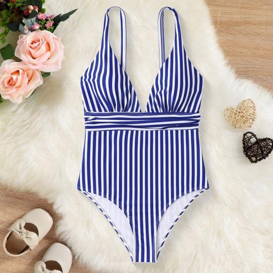 Yousheng Summer Monokini V-neck Sling Backless One-piece Bikini Striped Print Quick Drying Slim Fit Body-contouring Monokini