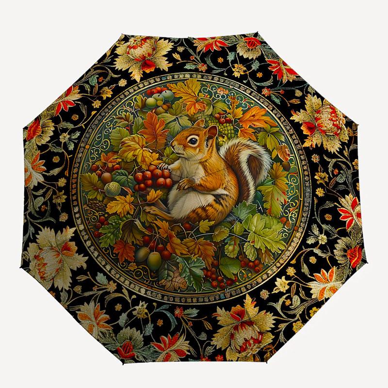Squirrel, AutumnalThemed Automatic Opening and Closing Umbrella 8 Ribs, Suitable for Leisure and Going Out, Outdoor Accessory, Gothic Styl