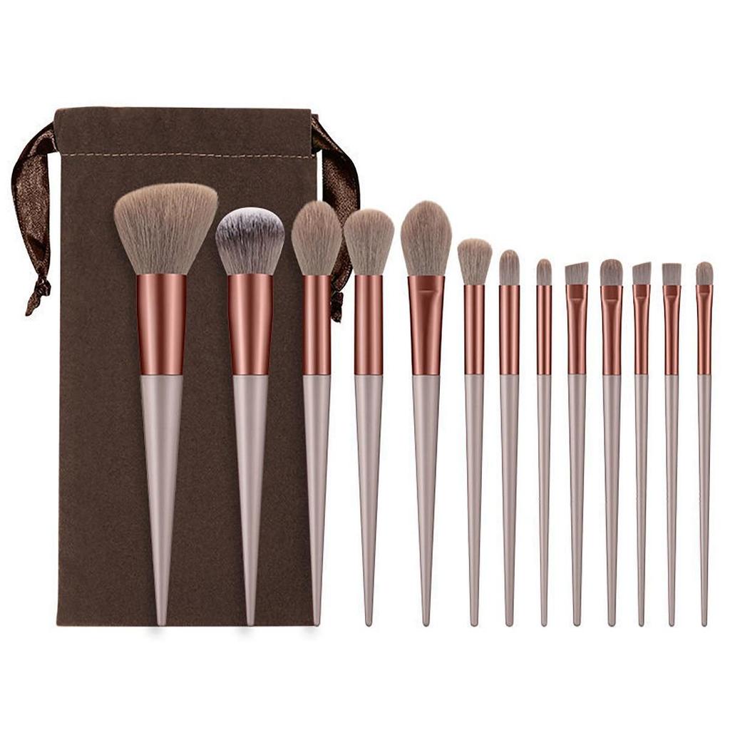 13dílná sada štětců na make-up v zelené barvě: Jemné oční stíny, sypký pudr, tvářenka, korektor a přenosné štětce pro všechna roční období.