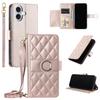 Applicable to iPhone16E multi-functional leather case 17Pro new rhombus small fragrant style card wallet diagonal span portable rope