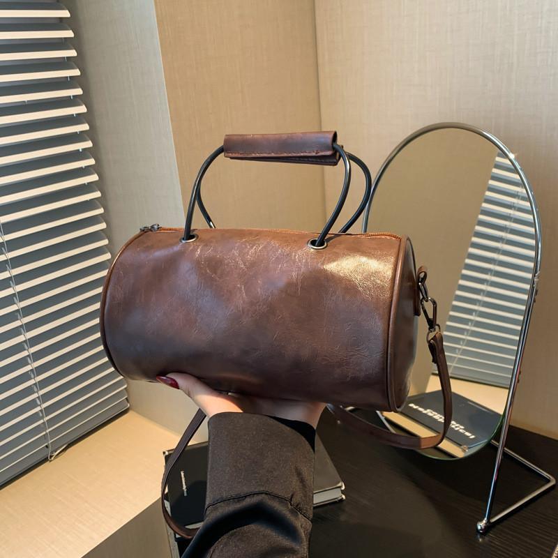 Stylish Fashionable 2024 Womens Solid Color Pu Leather Handbag Trendy Street Style Cylinder Bag