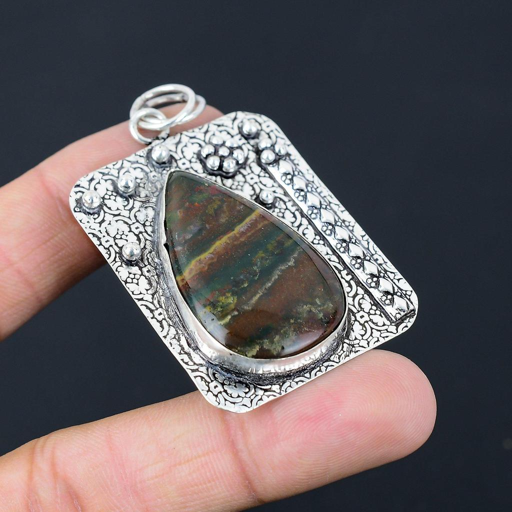 Sisters Day Sale 925 Silver Pear Bloodstone Gemstone March Birth Pendant Jewelry