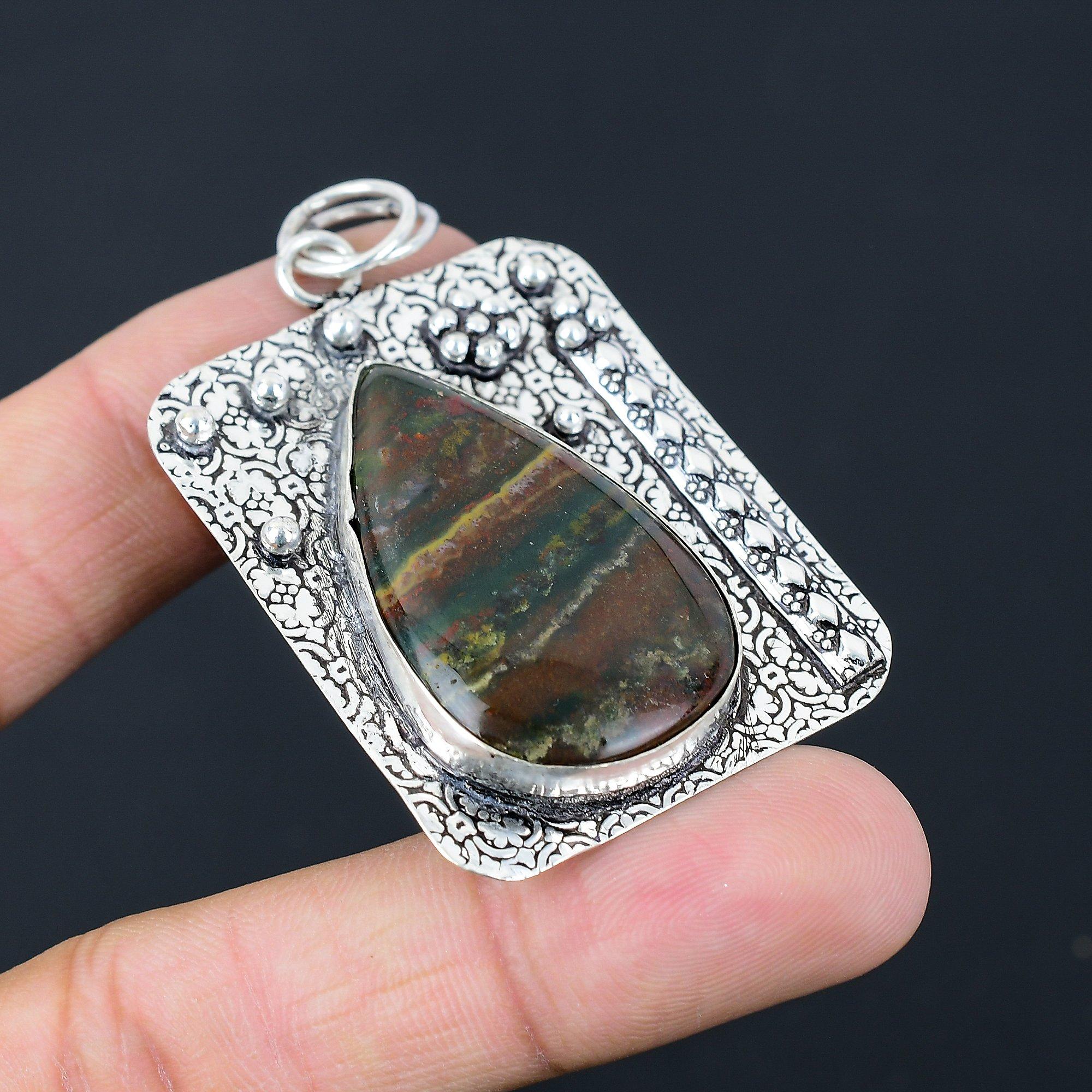 Sisters Day Sale 925 Silver Pear Bloodstone Gemstone March Birth Pendant Jewelry