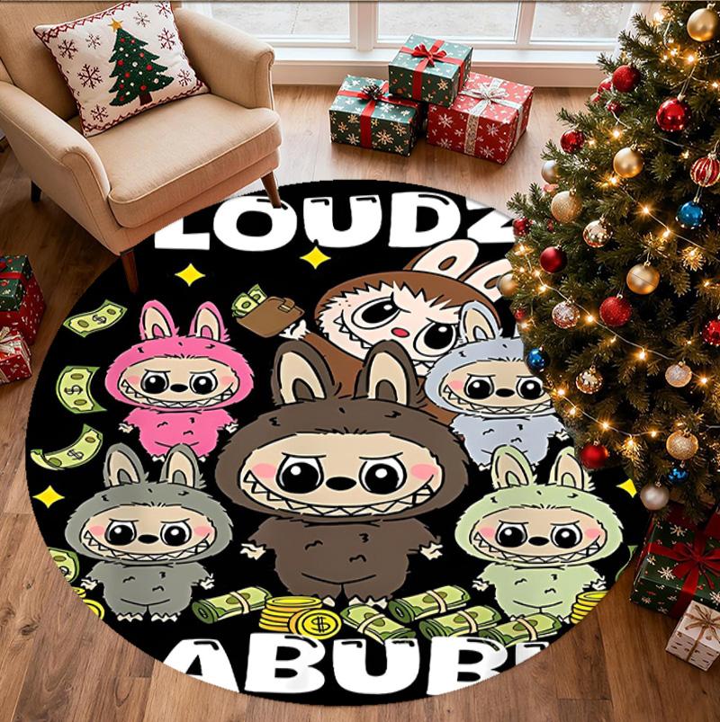 Labubu Pattern Round Rug, Indoor/Outdoor Mat, for Picnic, Gameroom, Bedroom, Office, Living Room, Home Decor Carpet, Birthday Gift