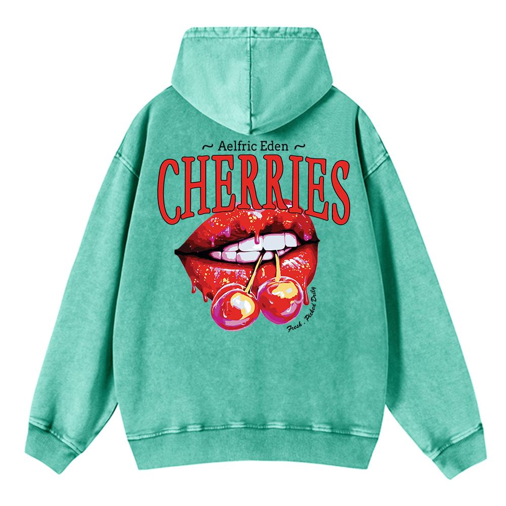 

Женское худи оверсайз с принтом «Вишни на губах», пуловер, удобные теплые хлопковые толстовки, уличная одежда 3XL