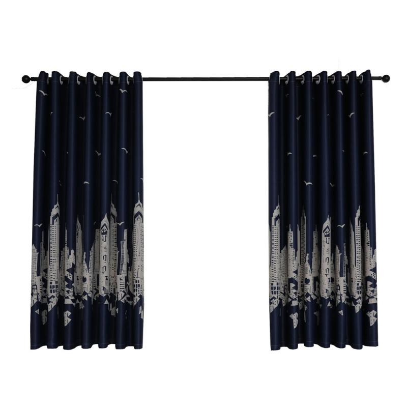 Skyscraper Printing Blackout Short  Curtain For Living Room Bedroom Study Drapes With Hanging Holes