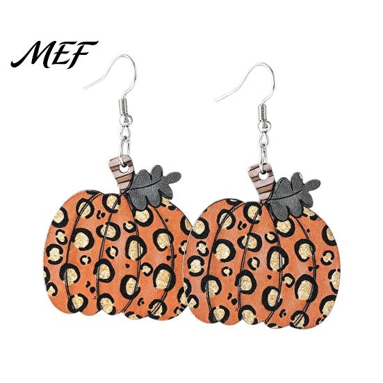 Retro Autumn Theme Ear Hooks 1 Pair Fall Pumpkin Earrings, Acrylic Leopard Print Dangle Fashionable Harvest Jewelry Drop Statement Thanksgiving