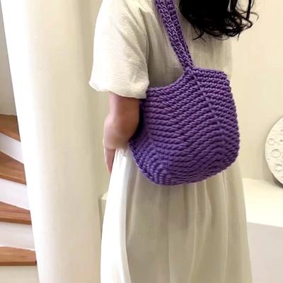Chic Knitting Shoulder Bags  Women Bucket Eco Friendly Handwoven Handbags Simple Stylish Soft Cotton Casual Totes
