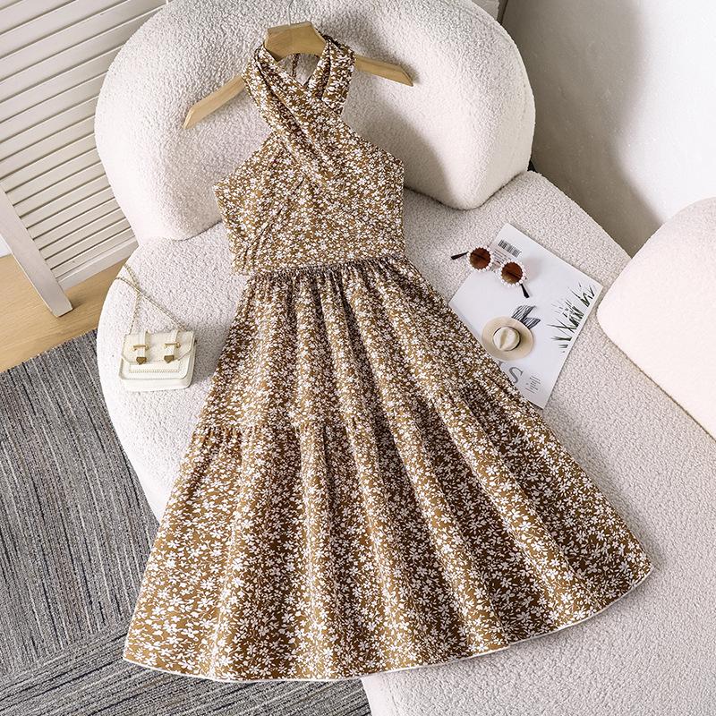 Girls  Sweet Floral Set - Spring/Summer Children s Fashion Sleeveless Top and Half-Dress Set 130cm=8Y темно-коричневого
